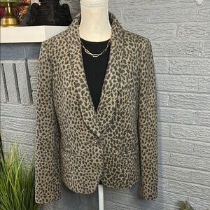Ann Taylor Leopard Print Wool Blend Textured Blazer